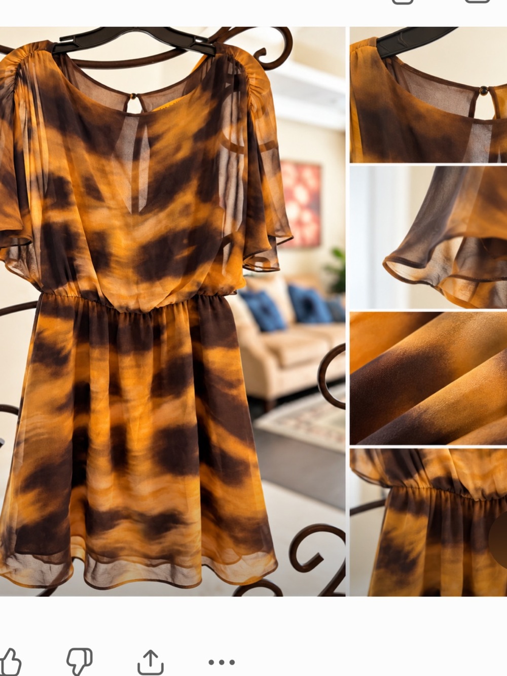 Alice + Olivia Brown and Mustard Tie-Dye Chiffon Mini Dress